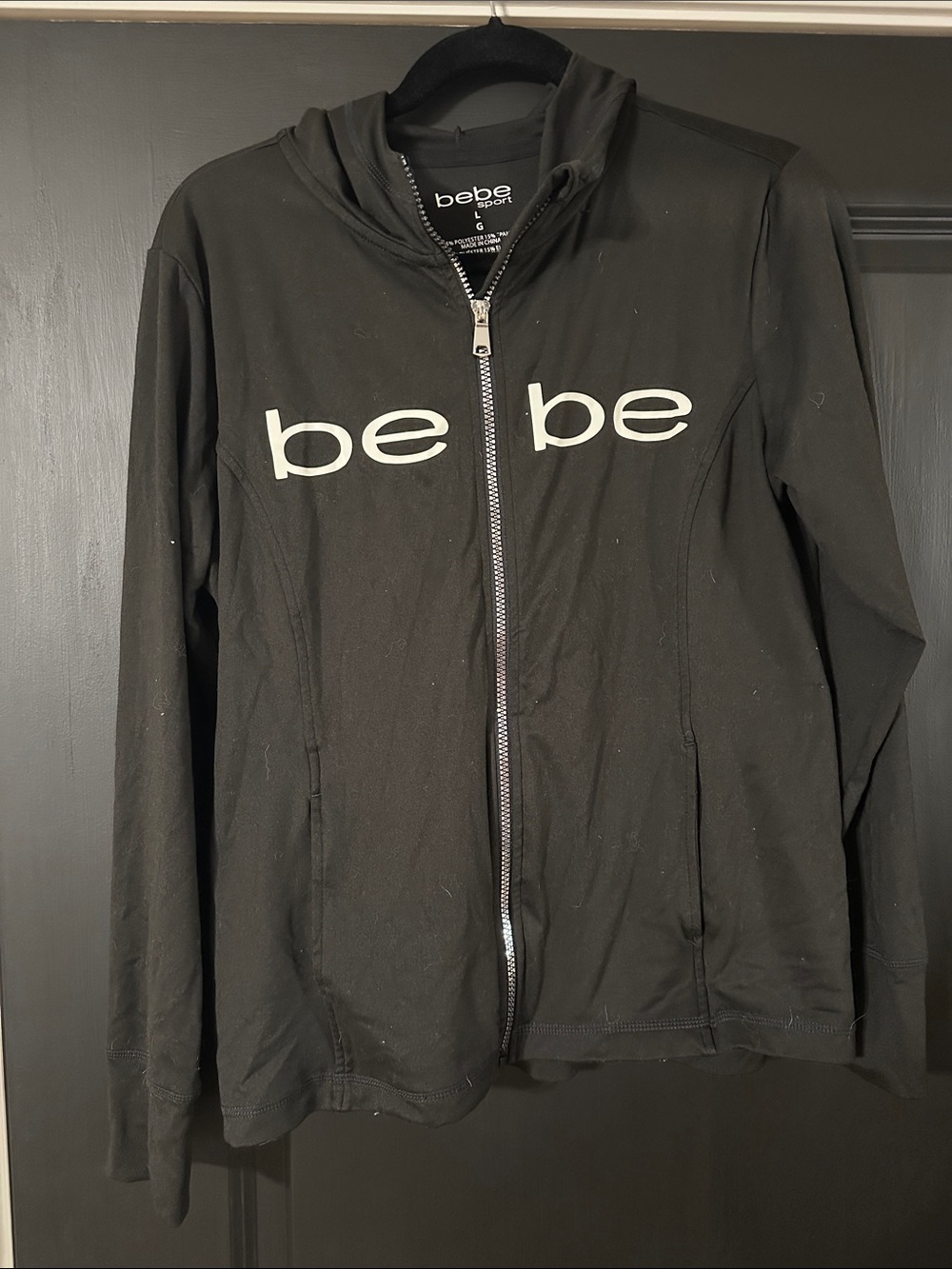 bebe Black Logo Zip Hoodie Jacket